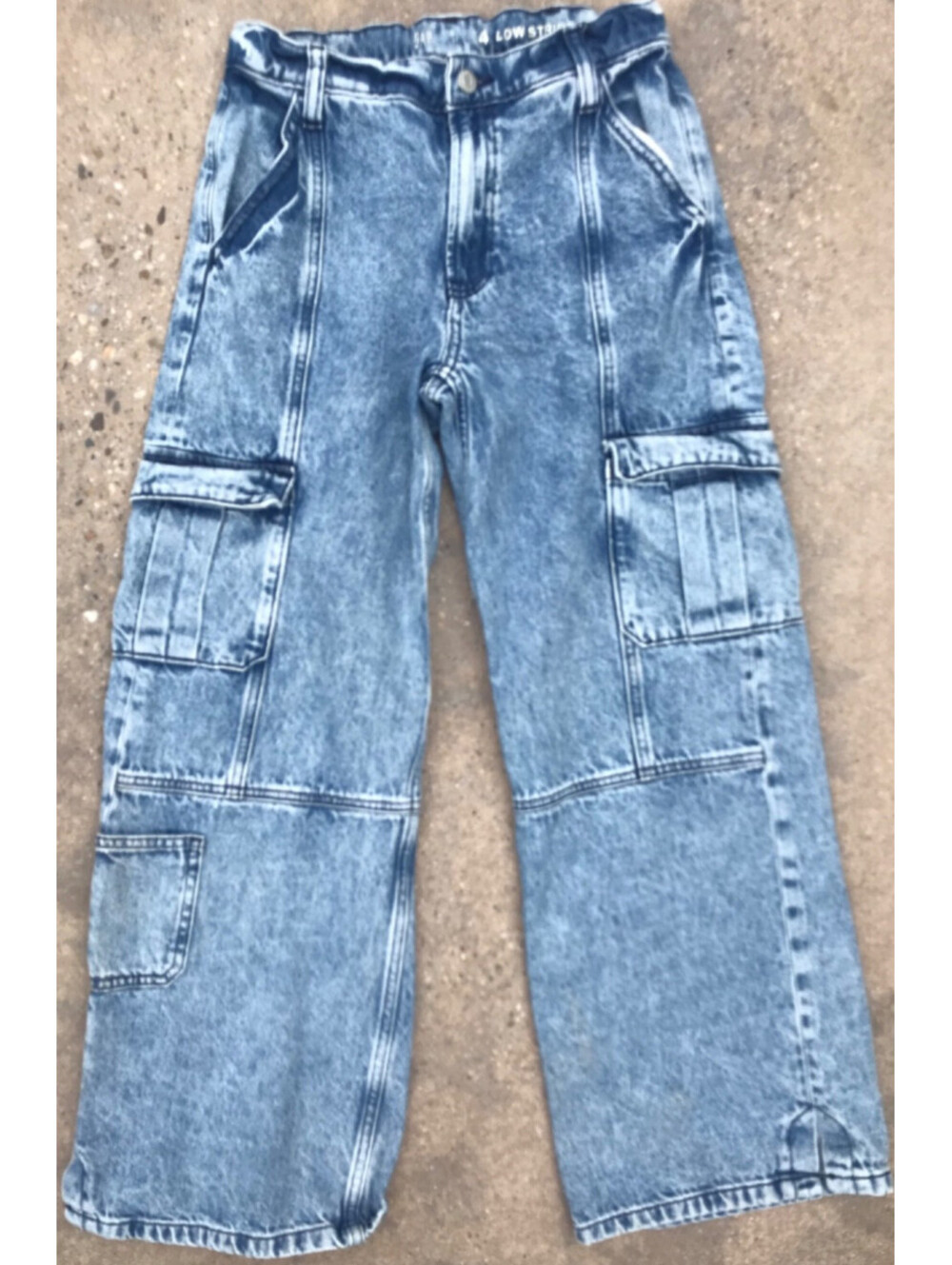 Gap Kids Sz 14 Low Stride Cargo Pocket Blue Jeans Y2K Loose Fit Measure 23Wx25L